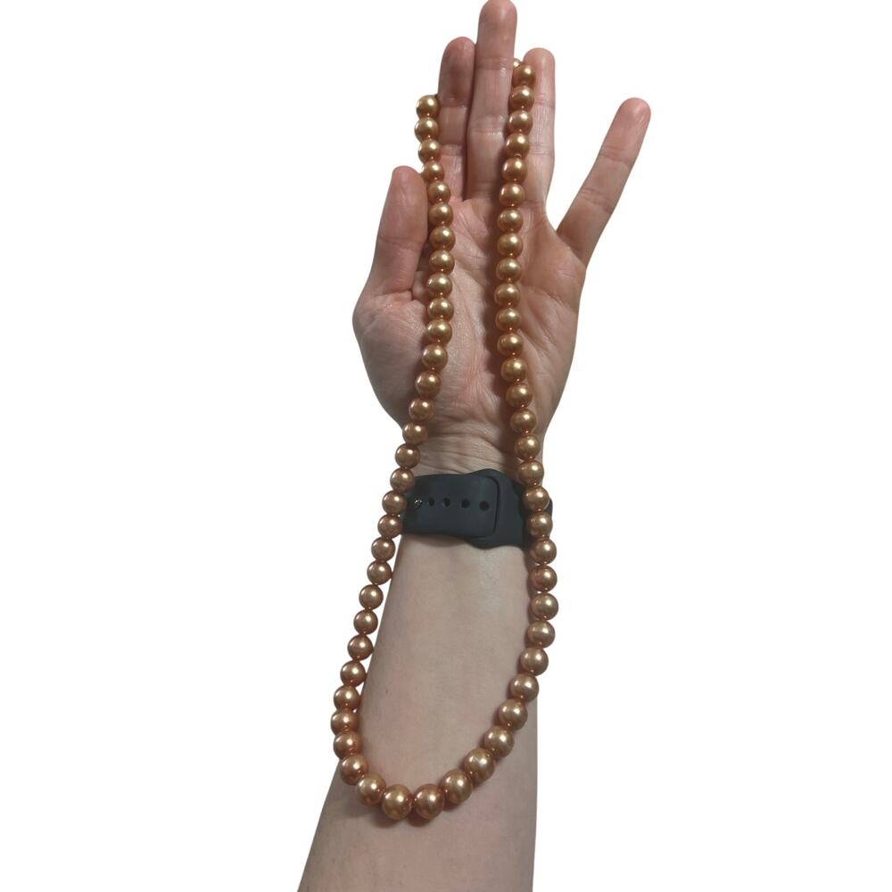 Vintage Champagne Faux Pearl Necklace | Filigree Fishhook Clasp | Old Money - Picture 3 of 4